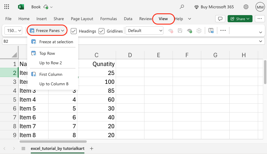 Freeze Rows in Excel